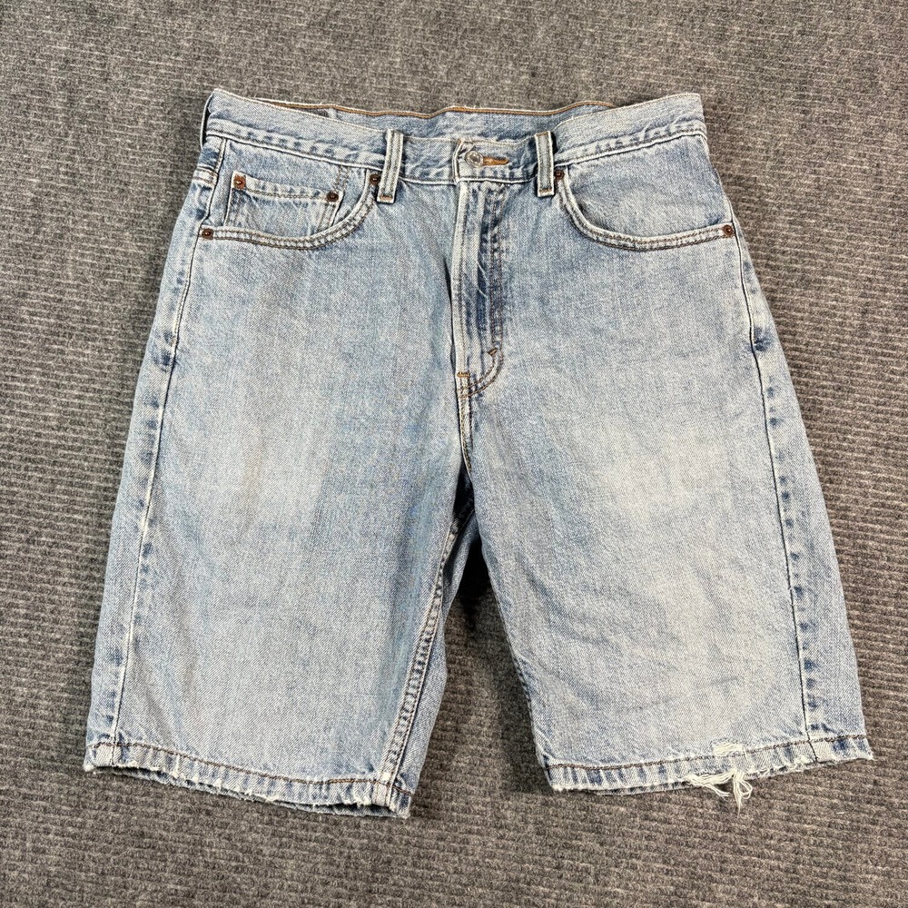 Levi's 505 Denim Shorts Mens 33 Blue Fair Distressed Ripped Light Wash Jorts